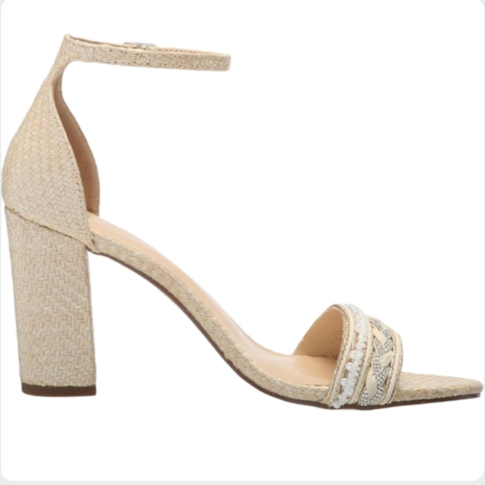Madden Girl Bella Block Heel Sandals Size 7 Ivory Pearl Wedding Boho NEW